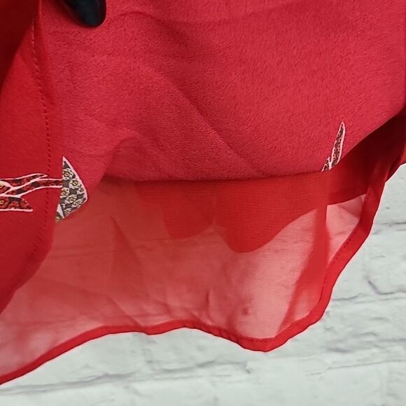 LOFT Petite Parrot Double Strappy Cami Red Tank Sleeveless Bird Blouse Shell Top - Picture 7 of 13